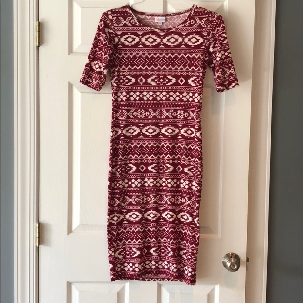 LLR XS burgundy/cream midi dress